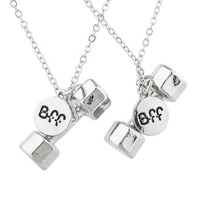 Lux Accessories Silver Tone Dumbbells Fitness BFF Best Friends Necklace