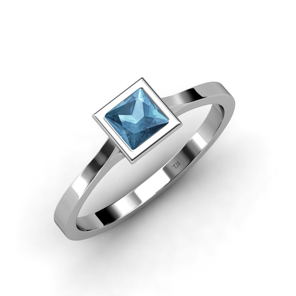 Pre-owned Trijewels Blue Topaz Princess Cut Floating Stone Solitaire Ring 1.05ct In 14k Gold