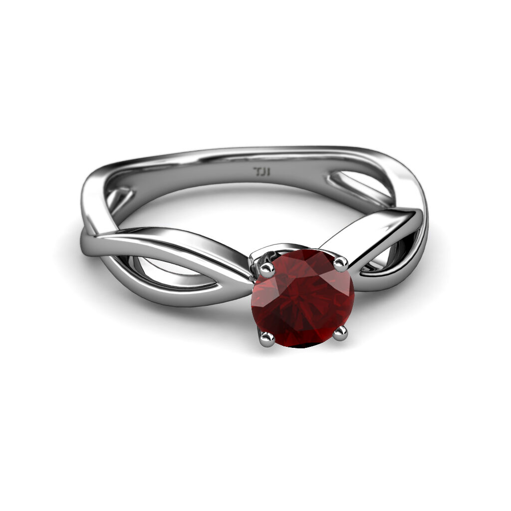 Pre-owned Trijewels Red Garnet Infinity Solitaire Engagement Ring 1.05 Ct 14k White Gold Jp:111369 In Reddish-orange