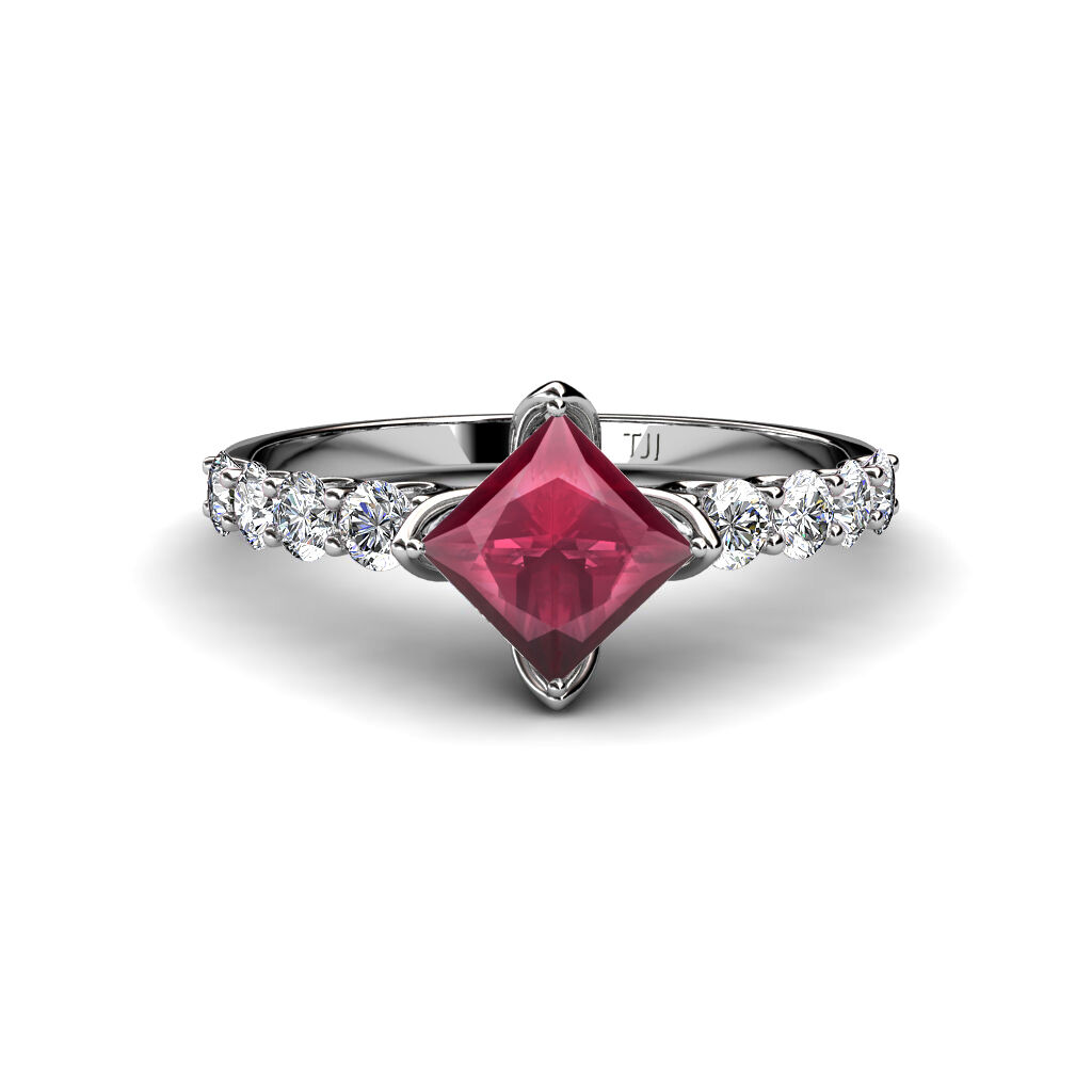 Pre-owned Trijewels Rhodolite Garnet & Side Diamond Engagement Ring 1 3/4 Ctw In 14k Gold Jp:35476 In Red-violet