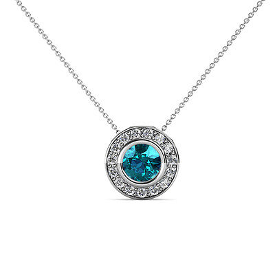 Pre-owned Trijewels Round London Blue Topaz Diamond Women Halo Pendant 14k Gold. 18"chain Jp:80541