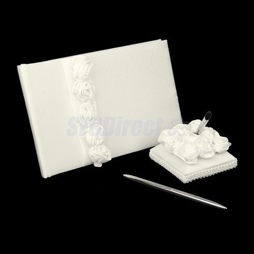 Ivory Satin Rose Flower Decor Guest Book ...