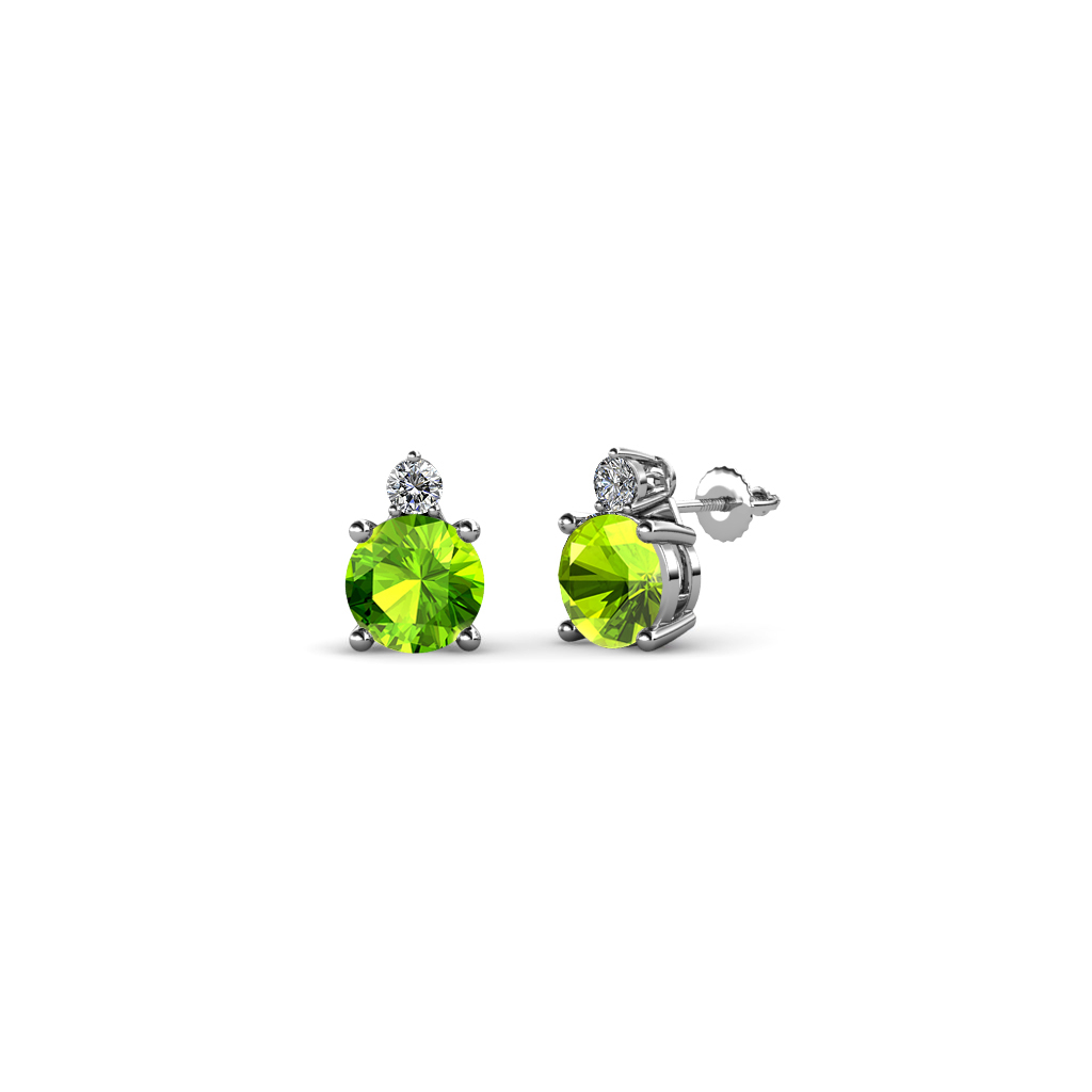 Pre-owned Trijewels Peridot And Diamond Two Stone Stud Earrings 0.70 Ctw In 14k Gold Jp:68961