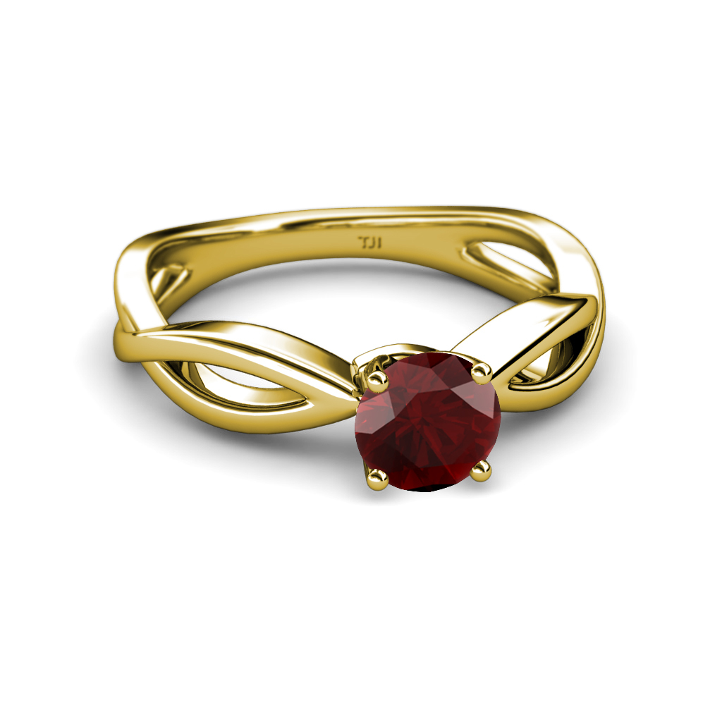 Pre-owned Trijewels Red Garnet Infinity Solitaire Engagement Ring 1.05 Ct 14k Yellow Gold Jp:111370 In Reddish-orange