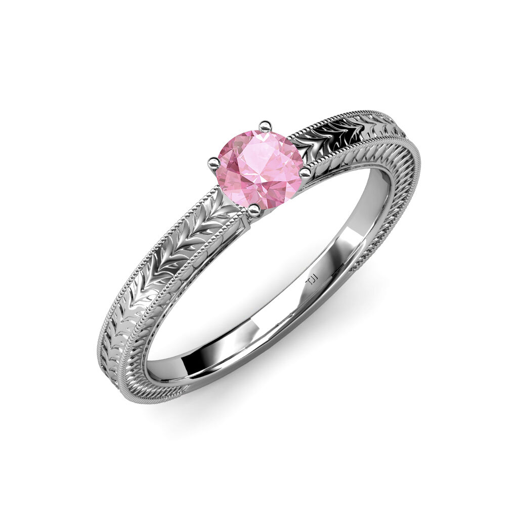Pre-owned Trijewels Pink Tourmaline Engraved Milgrain Work Solitaire Engagement Ring 0.95ct 14k Gold In Purple