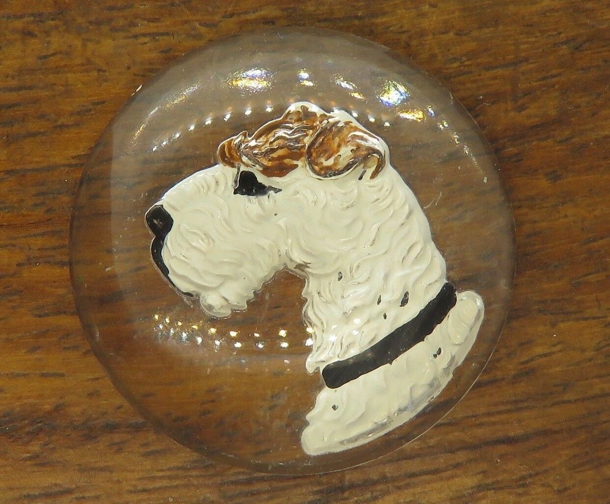Vintage WIRE HAIR TERRIER DOG REVERSE CRYSTAL INTAGLIO ESSEX GLASS cab ONLY #M