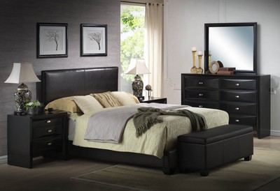 Upholstered Bed Frame w/ Headboard Faux Leather ...
