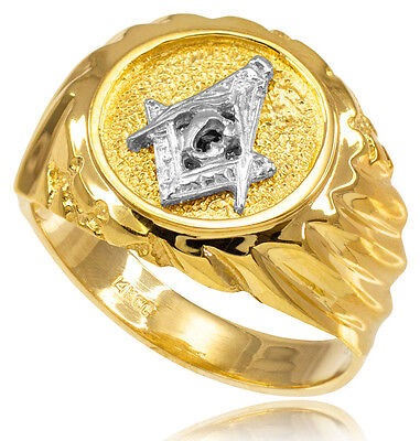 Pre-owned Claddagh Gold 14k Solid Yellow Gold Masonic Men's Ring