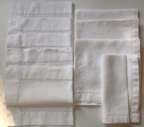 vintage  100% linen single hemstitch 4 ...