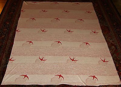 2+ Yds Vtg Semi Sheer Cotton Jersey Knit Blend Screen Print Fabric Pinks Birds