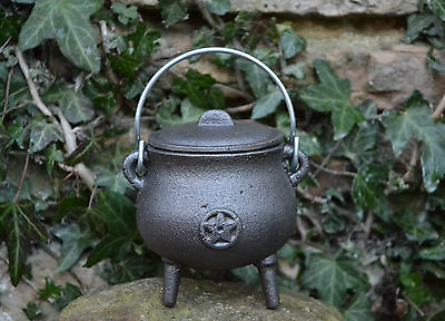 Pot Bellied Cast Iron Cauldron With Pentagram ~ Altar ~ Spells ~ Incense ~ Wicca