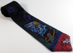 ... -Beatles-Silk-Tie-Drawing-Waking-Up-in-Bed-Dog-Bark-Green-Necktie