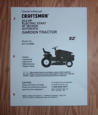 CRAFTSMAN 917.273080 LAWN TRACTOR OWNERS MANUAL WITH ...