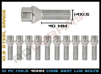M14x1.5 Conical Seat Lug Bolts 40mm Ext. Shank - Audi VolksWagen Mercedes Benz