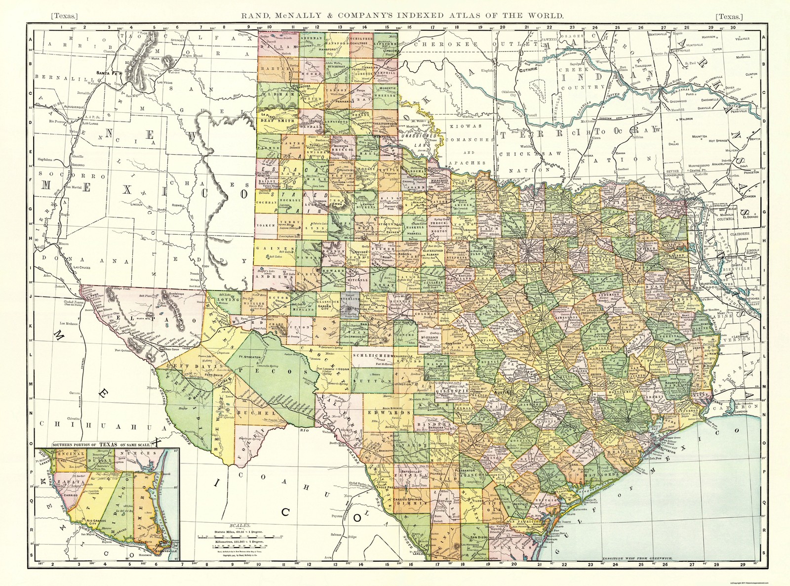 Old State Map - Texas - Rand McNally 1897 - 31 x 23