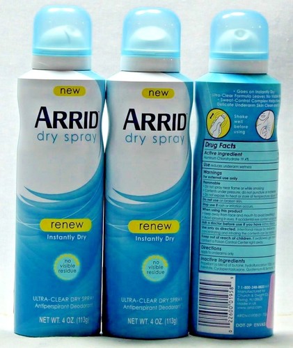 3 Arrid Dry Spray Ultra Clear Antiperspirant Deodorant Renew Instantly