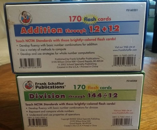 Frank Shaffer Flash Cards Division Addition Teachers Homeschool NCTM Standard