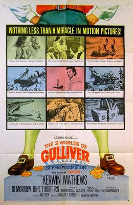 3 WORLDS OF GULLIVER 1960 Kerwin Mathews, Jo Morrow US 1-SHEET POSTER