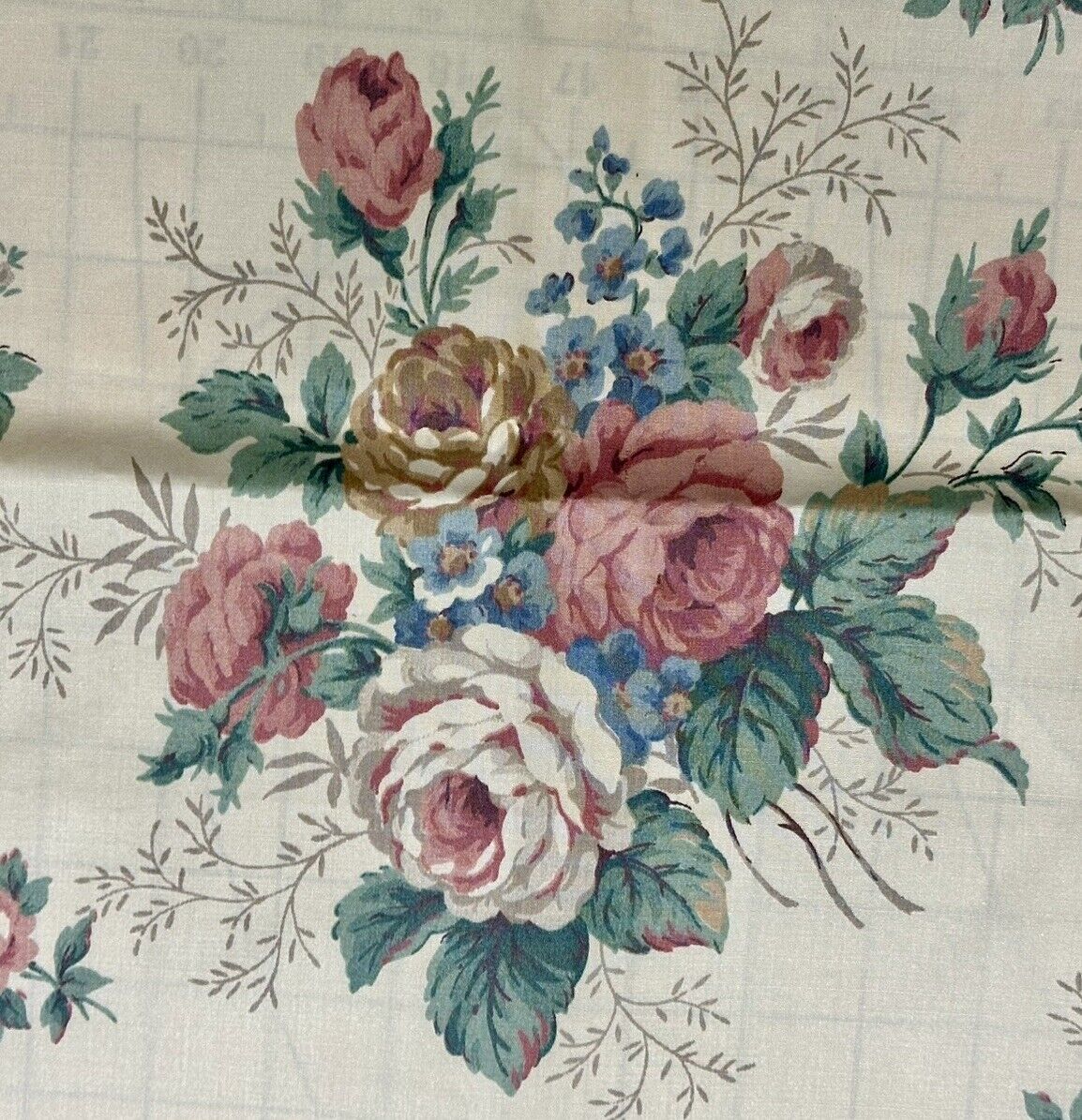 Vintage Joan Kessler Concord Tan Pink Floral Cotton Chintz Fabric 39”L  X  44”W