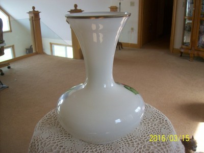 Handblown & Hand Painted Antique White Porcelain Floral Tall Vase Sign By Artist