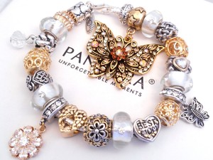 ... Pandora Silver Charm Bracelet, with European Charms! White Gold Love