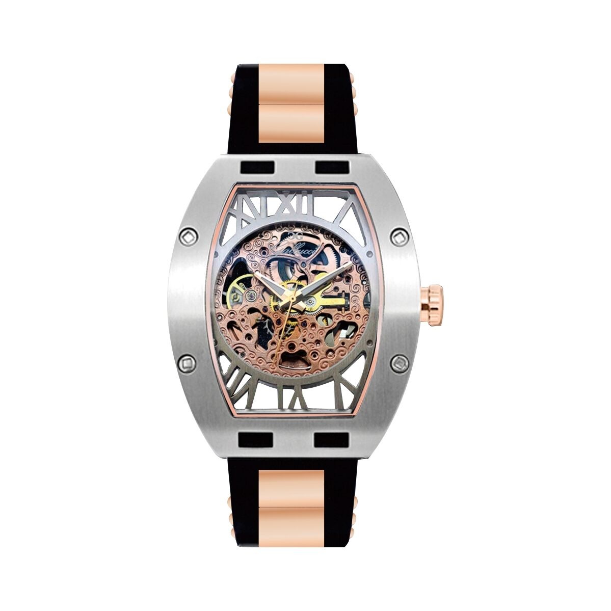 Pre-owned Gallucci Unisex Fashion Skeleton Automatic Wrist Watch With Roman Figure Display In Rose Gold