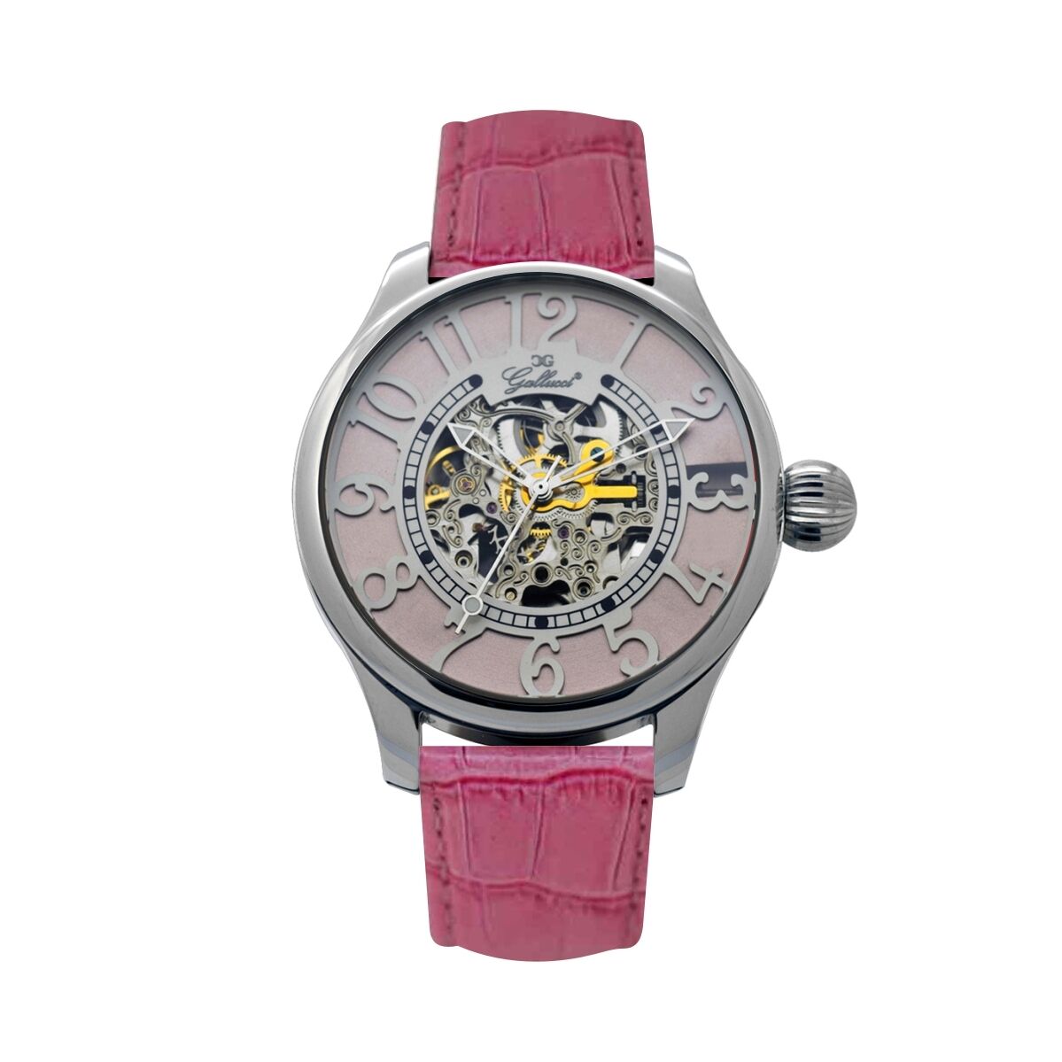 Pre-owned Gallucci Ladies Round Shape Colorful Arabic Numeral Skeleton Automatic Watch In Pink