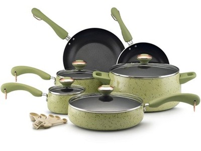 paula deen signature porcelain 15 piece nonstick cookware set pear usd ...