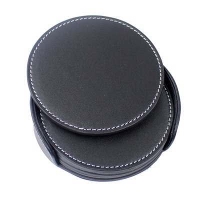 Black Leather Set of 6 Coasters Cup ...