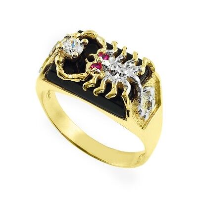 Pre-owned Claddagh Gold Men's Solid Gold Black Onyx Stunning Scorpion Band Scorpio Zodiac Statement Ring In Multicolor