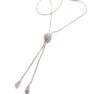 white-Gold-GP-Swarovski-Crystal-adjustable-long-chain-Disco-ball-Y ...