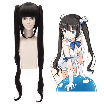 Hestia Black Double Ponytail Long Anime Cosplay Women Neat Bangs Hairstyle Wigs  eBay