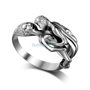 ... -Steel-Lover-Kiss-Hug-Ring-Mens-Womens-Engagement-Bands-Size-6-12