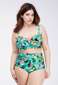 Forever-21-Plus-Pineapples-Tropical-High-Waisted-Bikini-Set-Swim ...