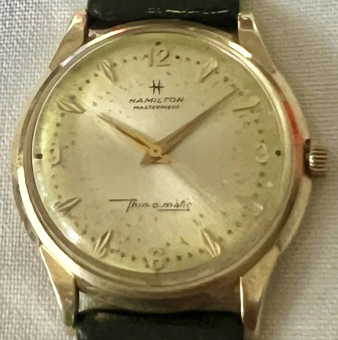 Vintage HAMILTON THIN-O-MATIC  14K SOLID GOLD W/ Watch Box + New Vintage Band D1