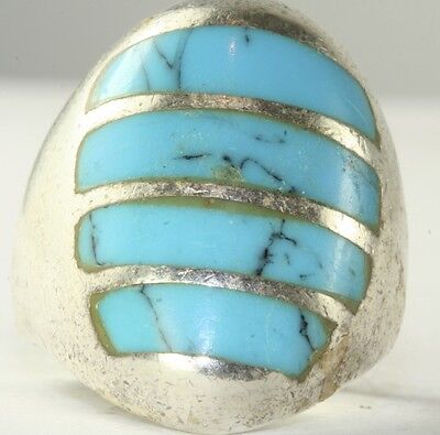 VINTAGE TALL MENS MEXICAN STERLING SILVER TURQUOISE RING SIZE 10