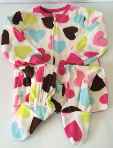 Carters-Pink-Hearts-Fleece-PJ-Footed-Pajamas-Sleeper-Size-2T