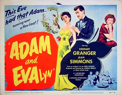 ADAM AND EVELYNE 1949 Stewart Granger, Jean Simmons U.S. 11x14 TITLE LOBBY CARD