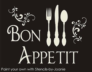 Bon Appetit Stencil French Scroll Shabby Cottage Kitchen Eat Fun Fork