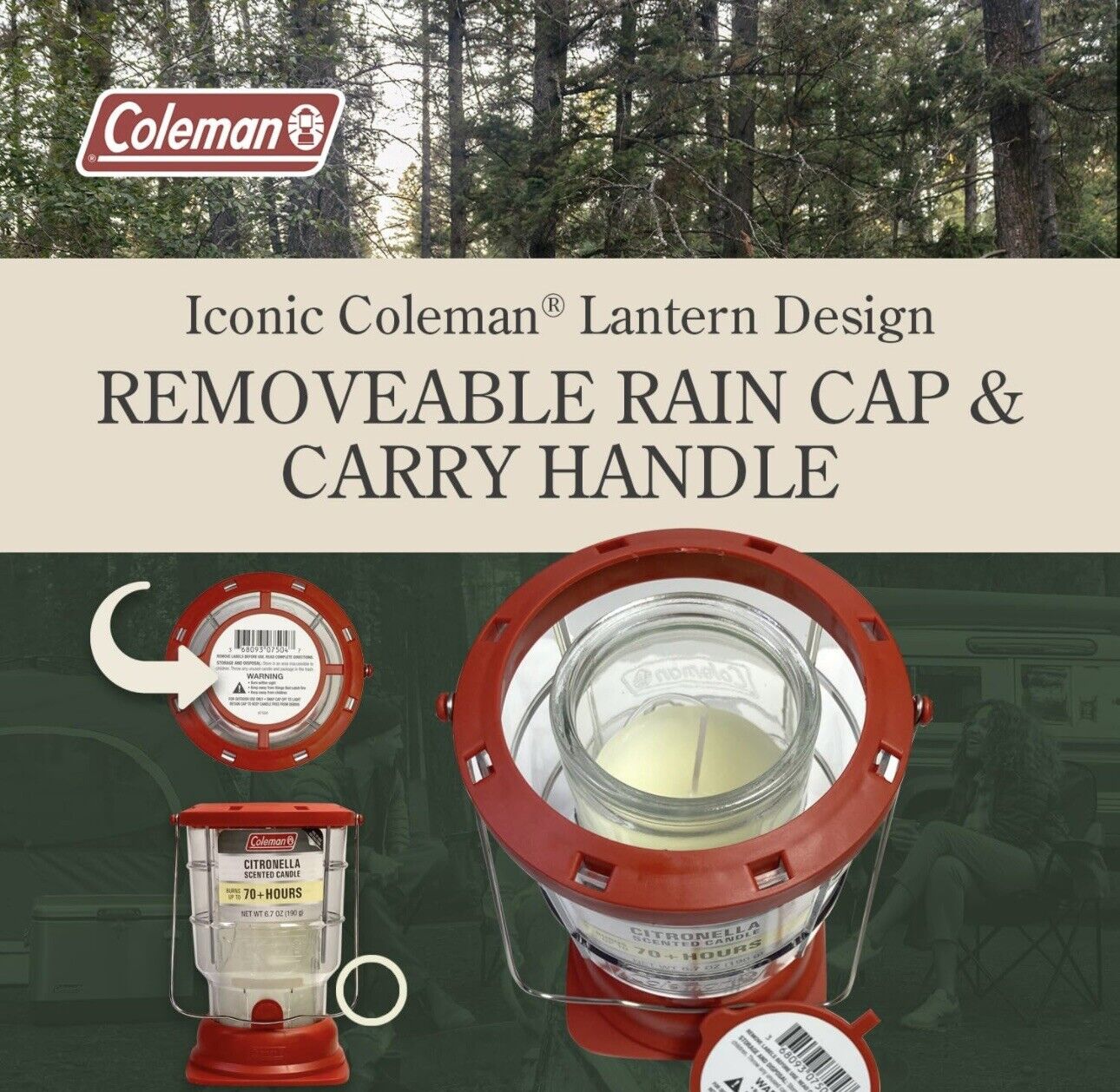 Coleman Red 70+ Hour Citronella Candle Outdoor Lantern - 6.7 Oz, Red Brand New
