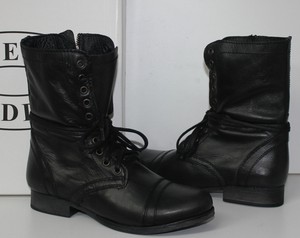 Steve Madden Troopa Lace Up Bootie Black Leather Boots New | eBay