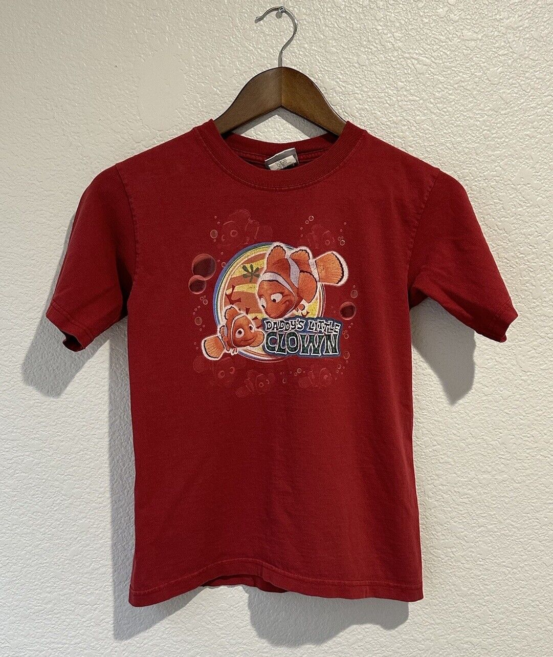 VINTAGE Disney Finding Nemo Shirt Youth Small Red Daddy’s Little Clown Tee Boys