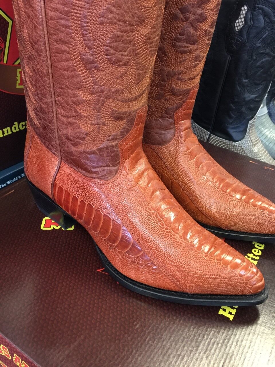 Pre-owned Los Altos Boots Los Altos Men Cognac Genuine Ostrich Leg Western Cowboy Boot J-toe (d) 09d0503 In Brown
