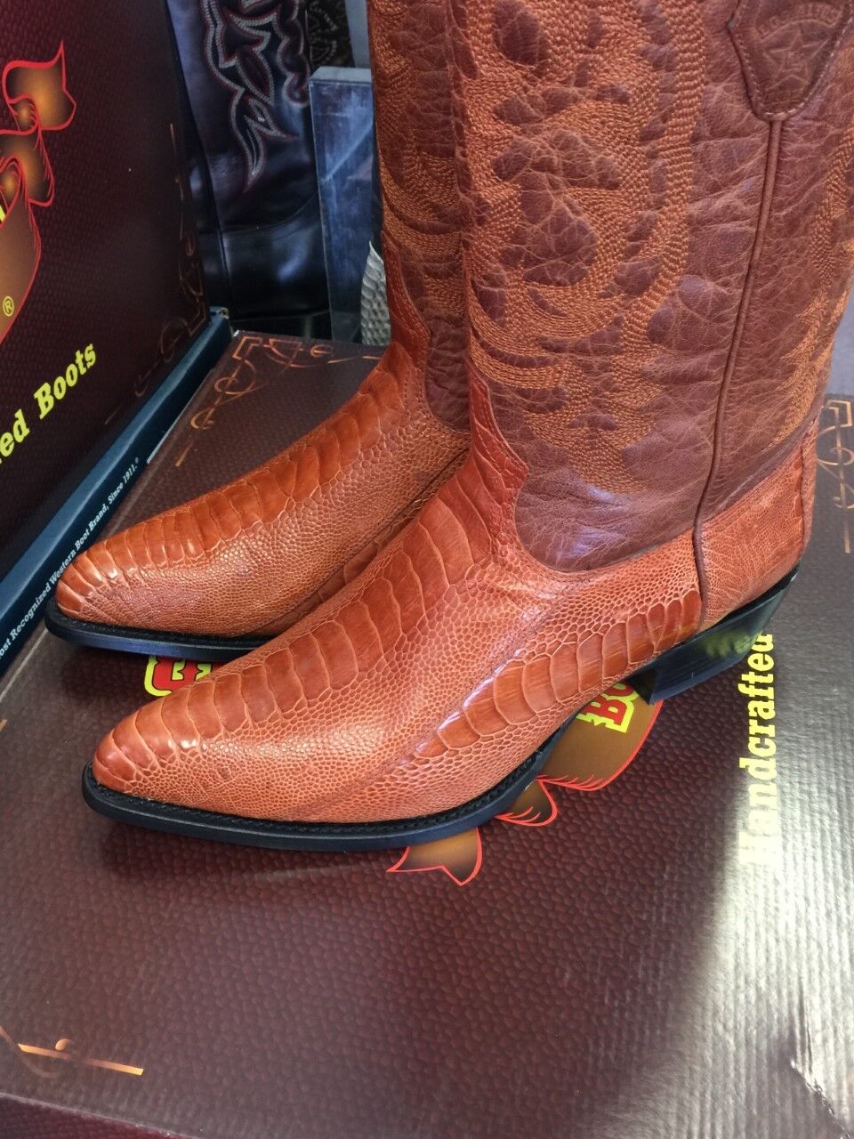 Pre-owned Los Altos Boots Los Altos Men Cognac Genuine Ostrich Leg Western Cowboy Boot J-toe (d) 09d0503 In Brown