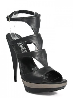 Pre-owned Biondini Women's  Dressy High Heel Leather Italian Sandal 7575 In Black