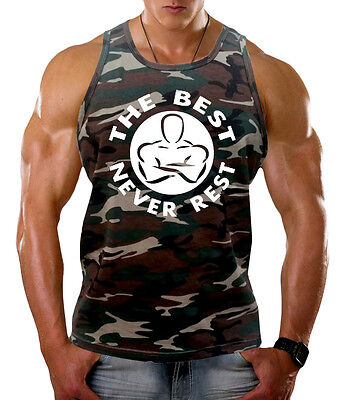 New Men's The Best Never Rest Camo Tank Top Workout Fitness Bodybuilding Gym (Best Bodybuilding Tank Tops)