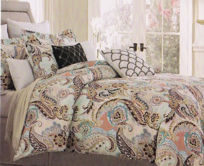 CYNTHIA ROWLEY QUEEN PAISLEY AQUA LIME GREEN BLUE BROWN