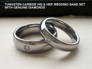 ... CARBIDE HIS  HER WEDDING BAND RING SET REAL DIAMONDS 57mm SIZE 4-14