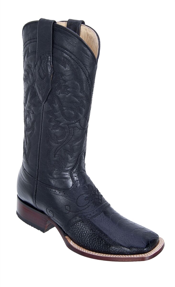 Pre-owned Los Altos Boots Los Altos Black Genuine Ostrich Leg Square Toe Western Cowboy Boot Ee+ 8210505