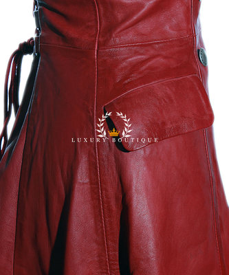 Pre-owned L.b Valentina Red Ladies Military Corset Style Designer Real Leather Flare Coat